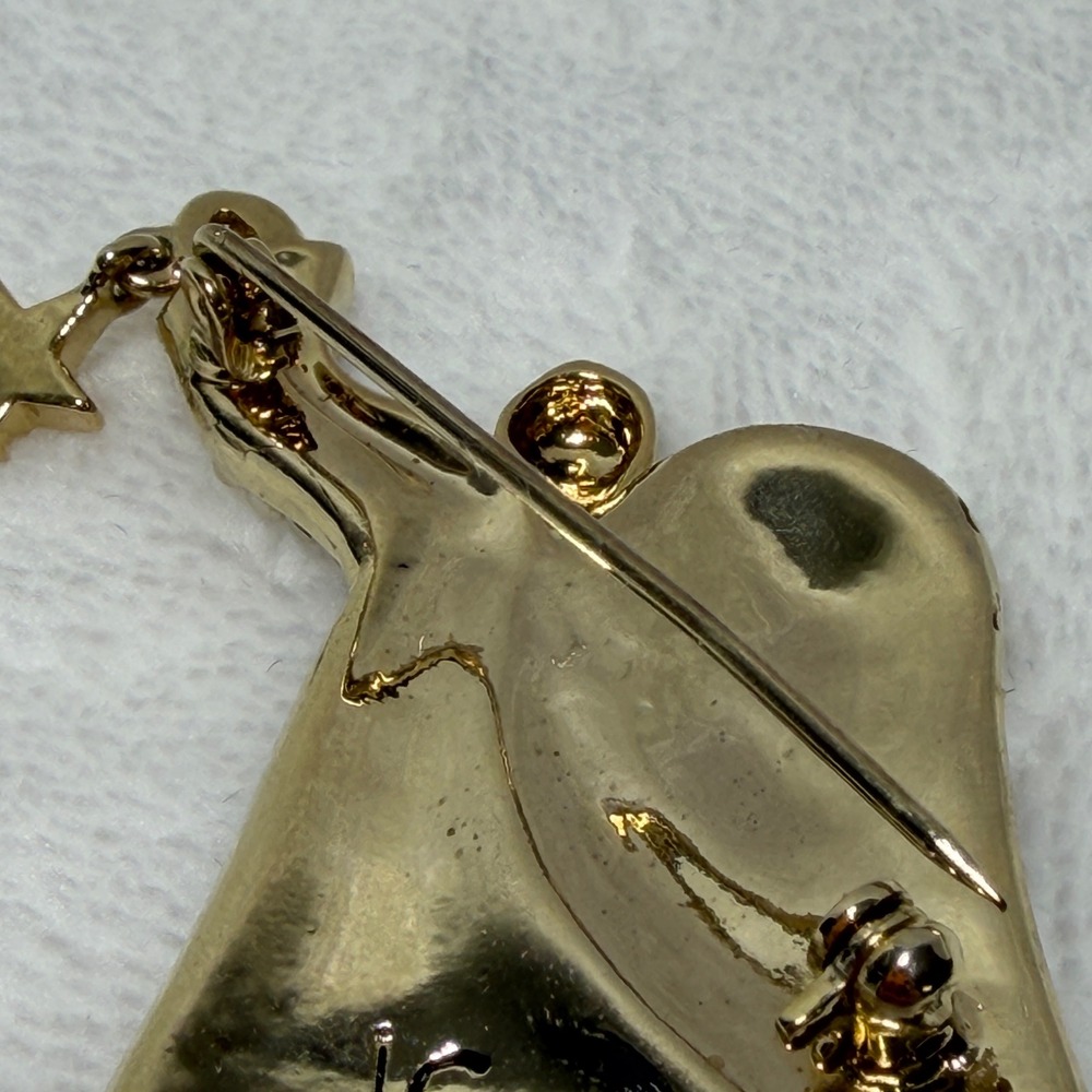 VTG Signed Liz Claiborne Gold Tone Angel Brooch‎ w/ Dangling Star Rhinestone - Picture 8 of 12